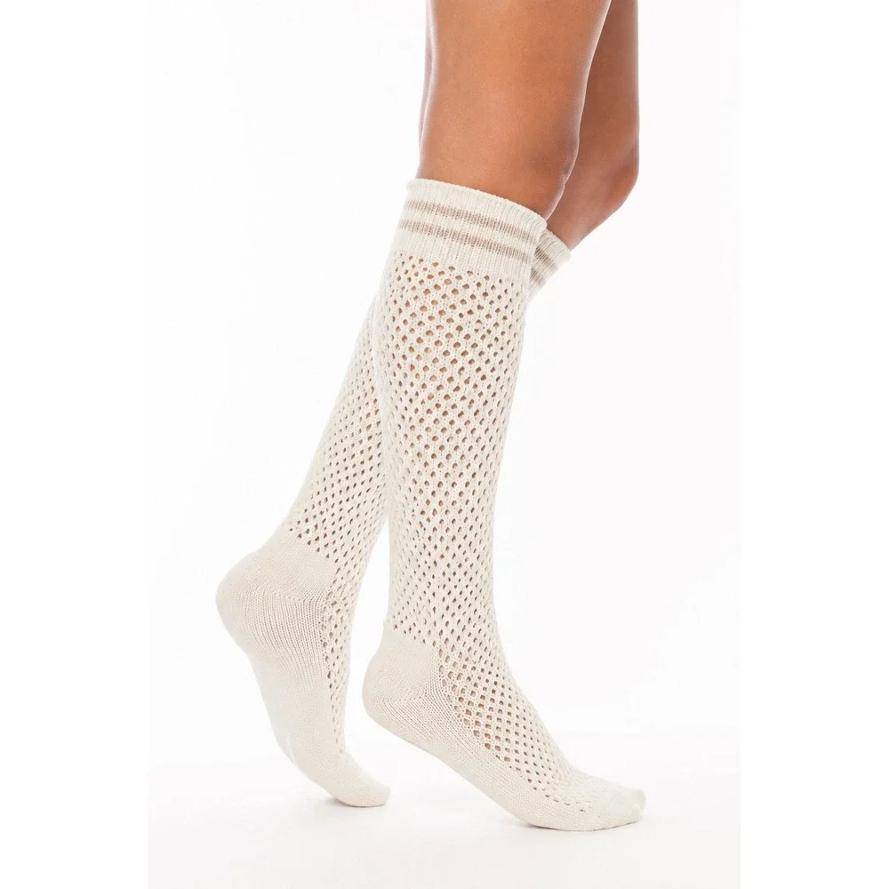 Brunello Cucinelli White Open Knit Sequin Socks MDV797989 Small NWT Made Italy